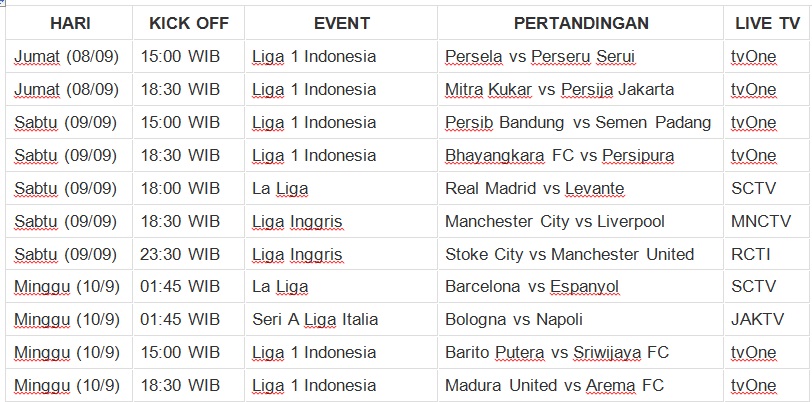 Jadwal Siaran Langsung Liga 1 Liga Inggris La Liga Jumat Minggu 8 10 9 Bolalob Com